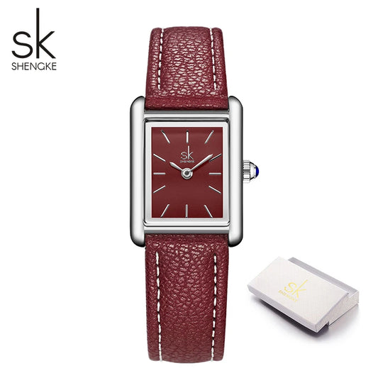 Shengke Women’s Silver Leather Watch – Elegant Ladies’ Quartz Wristwatch with Gift Box Temperance