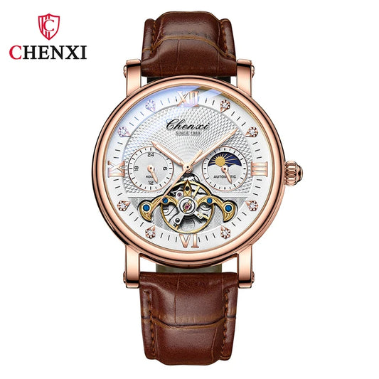 CHENXI 
8876 Men’s Luxury Automatic Mechanical Watch – Waterproof Genuine Leather Fashion Wristwatch, Perfect Gift for Men