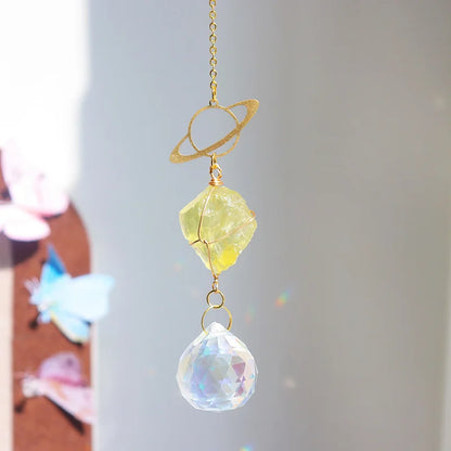 Natural Crystal Suncatcher | Raw Healing Crystals Hanging Sun Catcher for Home Décor & Positive Energy