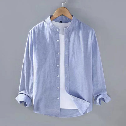 Men Button Linen Shirt Long Sleeve