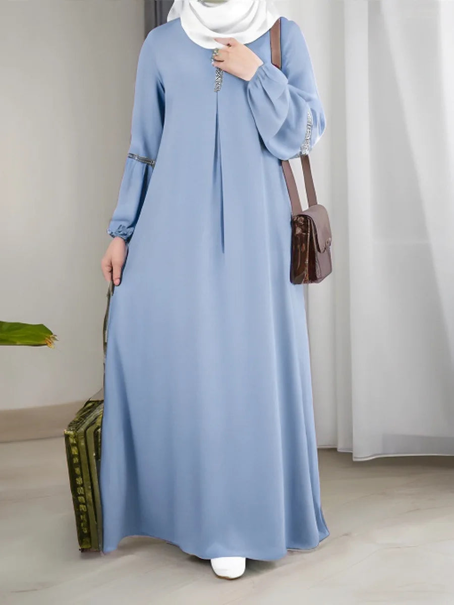 Long-Sleeve Abaya – Middle Eastern Sequin Sun Skirt Dress for Women, Polyester Casual Wear