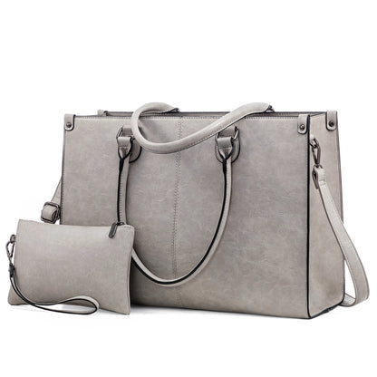 Vintage Leather Laptop Tote Bag – Large Capacity Business Handbag for Women, Stylish Work Bag & Computer Bag
