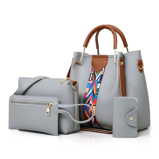 Leather Handbag Set for Women – 4-Piece Fashion Bag Set with Shoulder & Crossbody Bags, Large Capacity