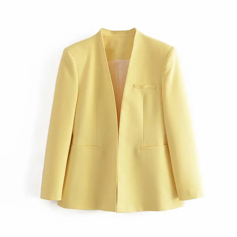 Women's Casual Long Sleeve Suit Jacket - All-Match Lapel-Free Blazer with Shoulder Pads Clemence