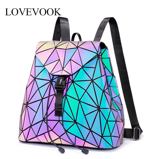 Women Reflective Back Pack Set Crossbody Bags for Ladies Girl Geometric Luminous School Backpack Sasha