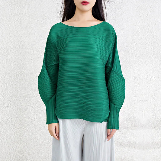 Women's Pleated Miyake Top - Casual Irregular Design | Stylish & Comfortable Blouse Nova
