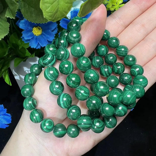 10/12MM Natural Crystal Malachite Bracelet – High-Quality Colorful Beads | Handmade Healing Jewelry