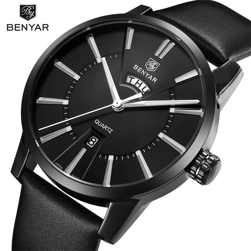 BENYAR 5101 Men’s Quartz Watch – Luxury Business Fashion Wristwatch with Leather Strap, Waterproof