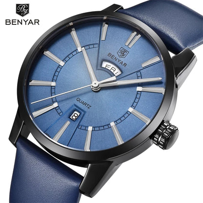 BENYAR 5101 Men’s Quartz Watch – Luxury Business Fashion Wristwatch with Leather Strap, Waterproof