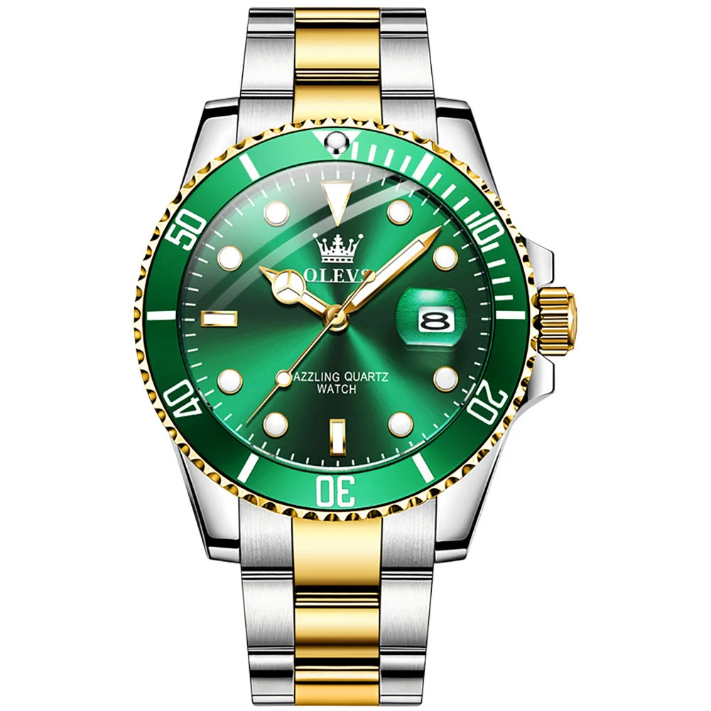 OLEVS 5885 Diamond Watch for Men – Fashionable Business Quartz Wristwatch with Steel Band, Waterproof, Luminous, and Sport Design