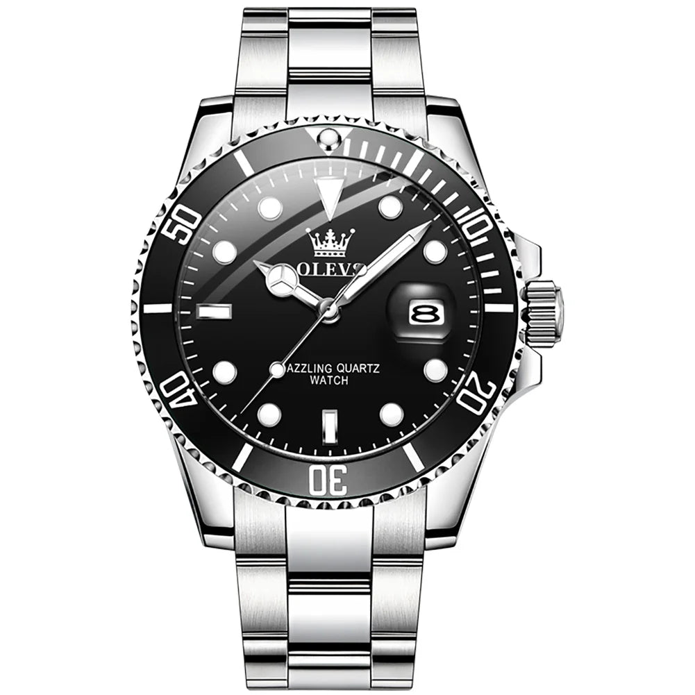 OLEVS 5885 Diamond Watch for Men – Fashionable Business Quartz Wristwatch with Steel Band, Waterproof, Luminous, and Sport Design