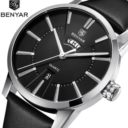 BENYAR 5101 Men’s Quartz Watch – Luxury Business Fashion Wristwatch with Leather Strap, Waterproof