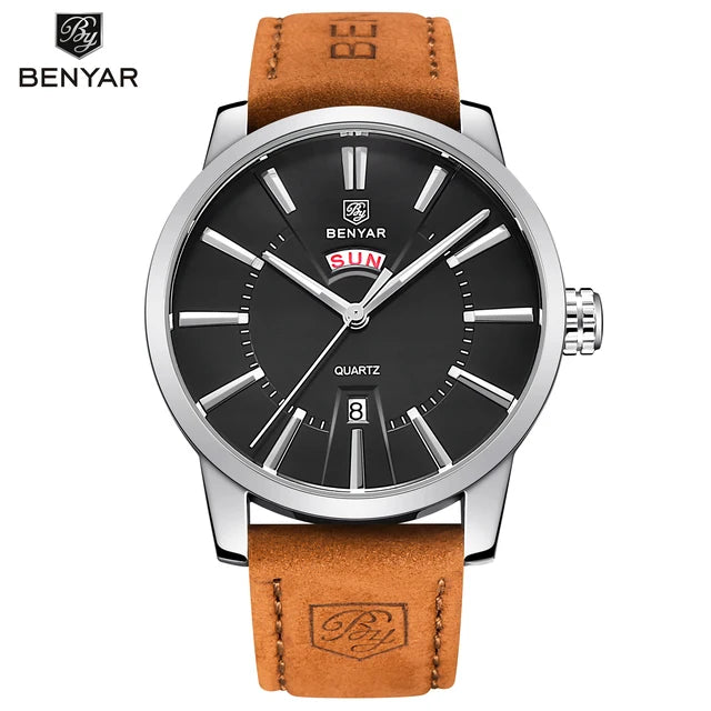 BENYAR 5101 Men’s Quartz Watch – Luxury Business Fashion Wristwatch with Leather Strap, Waterproof