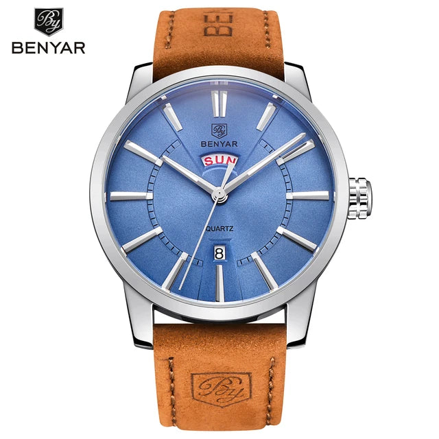 BENYAR 5101 Men’s Quartz Watch – Luxury Business Fashion Wristwatch with Leather Strap, Waterproof