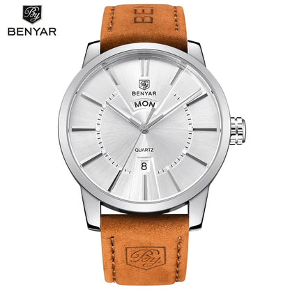 BENYAR 5101 Men’s Quartz Watch – Luxury Business Fashion Wristwatch with Leather Strap, Waterproof