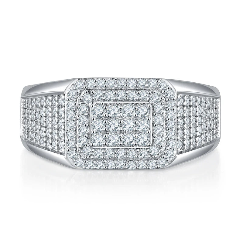 Hip Hop Iced Out Moissanite Ring for Men – 925 Sterling Silver D Color VVS1 Round Brilliant Cut Stefanos