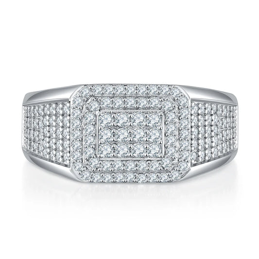 Hip Hop Iced Out Moissanite Ring for Men – 925 Sterling Silver D Color VVS1 Round Brilliant Cut Stefanos
