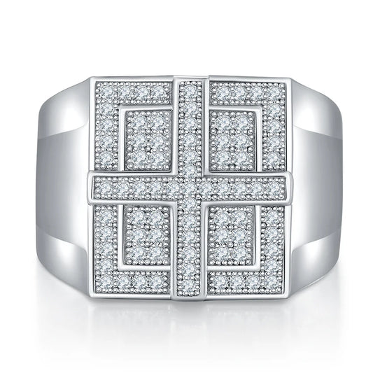 Pass Diamond Tester Moissanite Ring – 925 Sterling Silver Iced Out D Color VVS1 Round Cut Hip Hop Men’s Ring Kostas