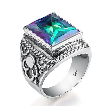 Vintage Filigree 925 Sterling Silver Men’s Ring – Turkish Black Agate Gemstone, Rhodium Plated Floral Design Andreas