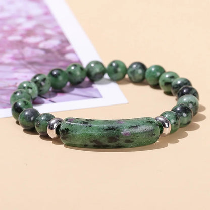 8mm Pink Crystal Bead Bracelet – Natural Stone Stretch Bracelet with Stainless Steel Accessories