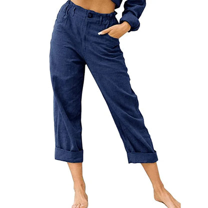 Summer High-Waist Cotton Linen Trousers | Loose Fit Casual Solid Color Pants for Women Trina