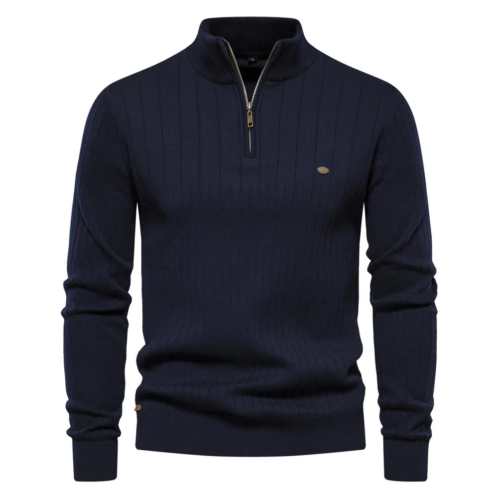 Men’s High Neck Knit Zipper Sweater – Warm Slim Fit Pullover | Sehe Fashion Calvin