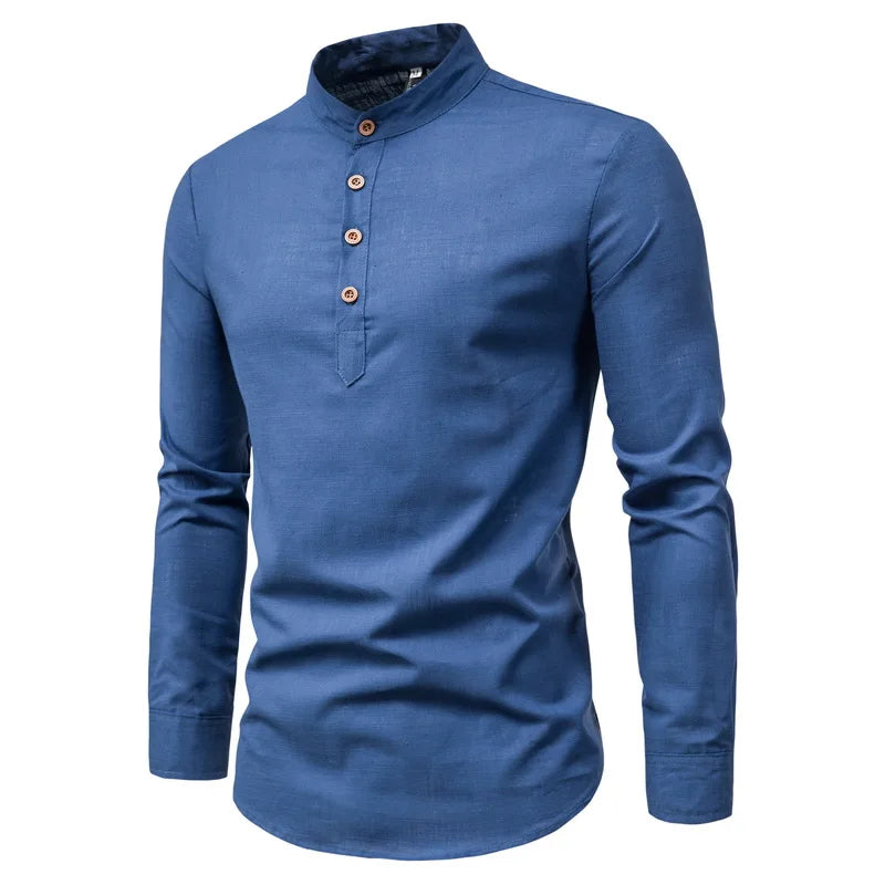 Men's Cotton Long Sleeve Shirt - Spring Summer Slim Fit Business Casual Collar Design Luke