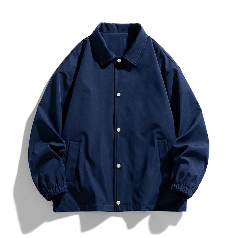 Polyester Windbreaker Jacket | Unisex Loose Fit Lapel Collar Plain Coach Jackets Darcy