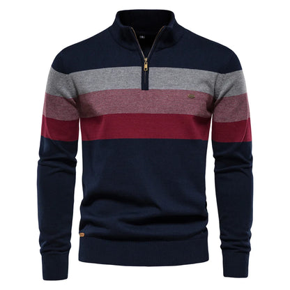 Men's Casual Cotton Pullover Sweater - Warm Zipper Neck Patchwork Design for Everyday Style Gilbert