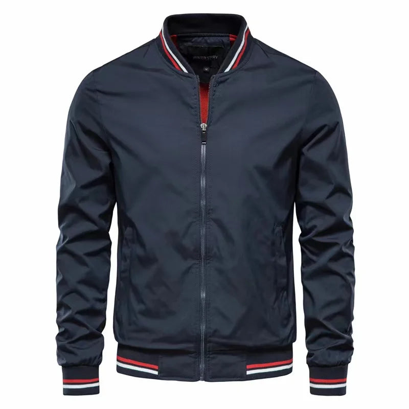 Men's Casual Windbreaker Jacket - Lightweight Stand Collar Coat for Spring & Autumn Rocky