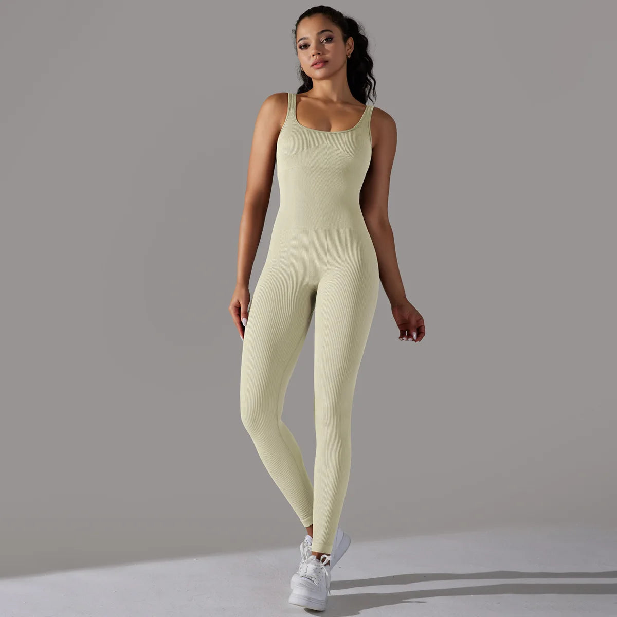 Women’s Square‑Neck Fitness Bodysuit – One‑Piece Workout Yoga Jumpsuit for Gym & Sports
