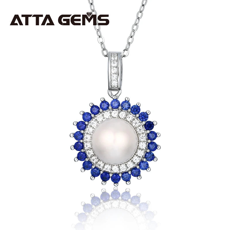 925 Sterling Silver Natural Pearl Jewelry Set for Women – Freshwater Pearl Stud Earrings & Sapphire Pendant Lirael
