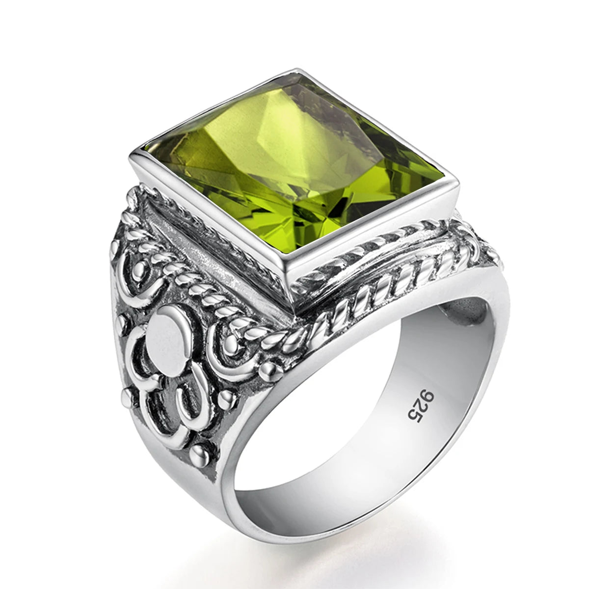 Vintage Filigree 925 Sterling Silver Men’s Ring – Turkish Black Agate Gemstone, Rhodium Plated Floral Design Andreas