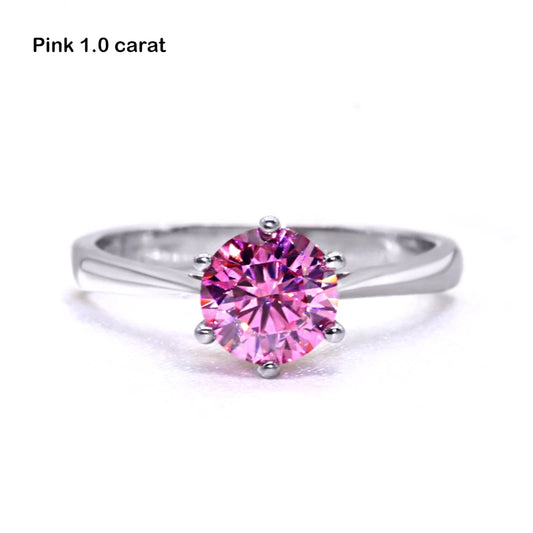 Pink Moissanite Ring 1–3 Carat Round Cut – 925 Sterling Silver with White Gold Plating for Women