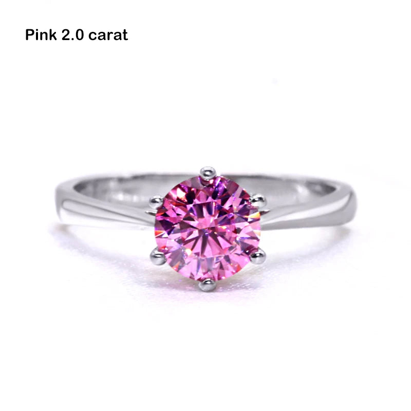 Pink Moissanite Ring 1–3 Carat Round Cut – 925 Sterling Silver with White Gold Plating for Women