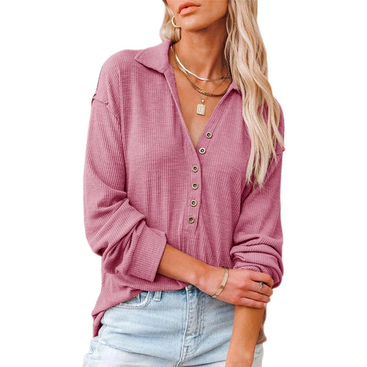 Elegant Women's Long-Sleeved Lapel Top for Autumn & Winter Outfits