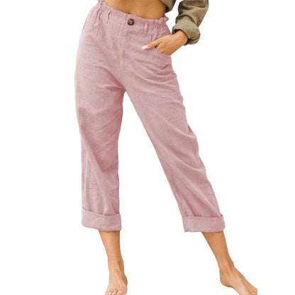 Summer High-Waist Cotton Linen Trousers | Loose Fit Casual Solid Color Pants for Women Trina