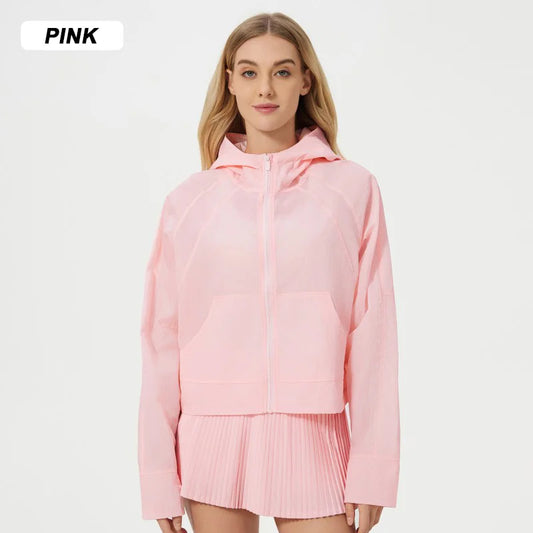Lightweight Breathable Waterproof Sports Jacket | UPF 50+ Sun-Proof Anti-UV Hooded Yoga Jacket for Adults