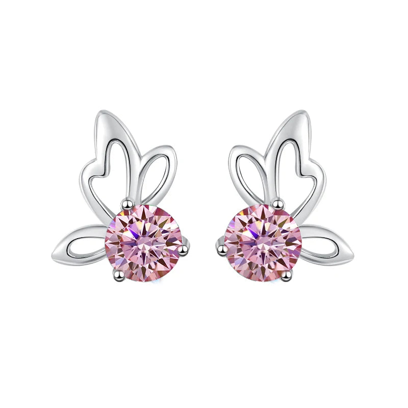 Fine Jewelry | 0.5Ct×2 Round Blue Moissanite Angel Wing Earrings | GRA Certified S925 Sterling Silver Studs for Women Jen