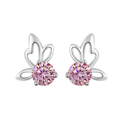 Fine Jewelry | 0.5Ct×2 Round Blue Moissanite Angel Wing Earrings | GRA Certified S925 Sterling Silver Studs for Women Jen