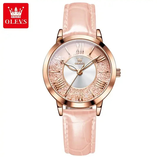 OLEVS 5539 Women's Casual Quartz Wristwatch – High-Quality Waterproof Watch with Genuine Leather Strap Laure