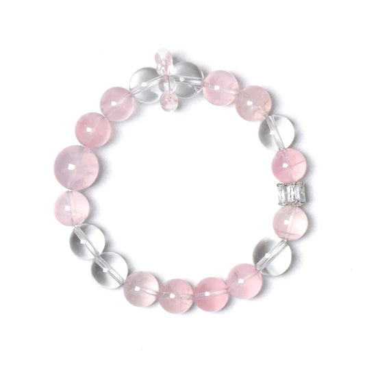 JD GEMS Premium Natural Rose and Clear Quartz Beaded Bracelet – High-Quality Genuine Quartz Jewelry for Gifts & Anniversaries