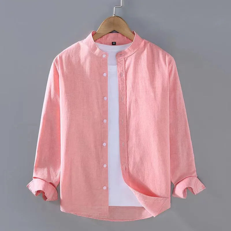 Men Button Linen Shirt Long Sleeve