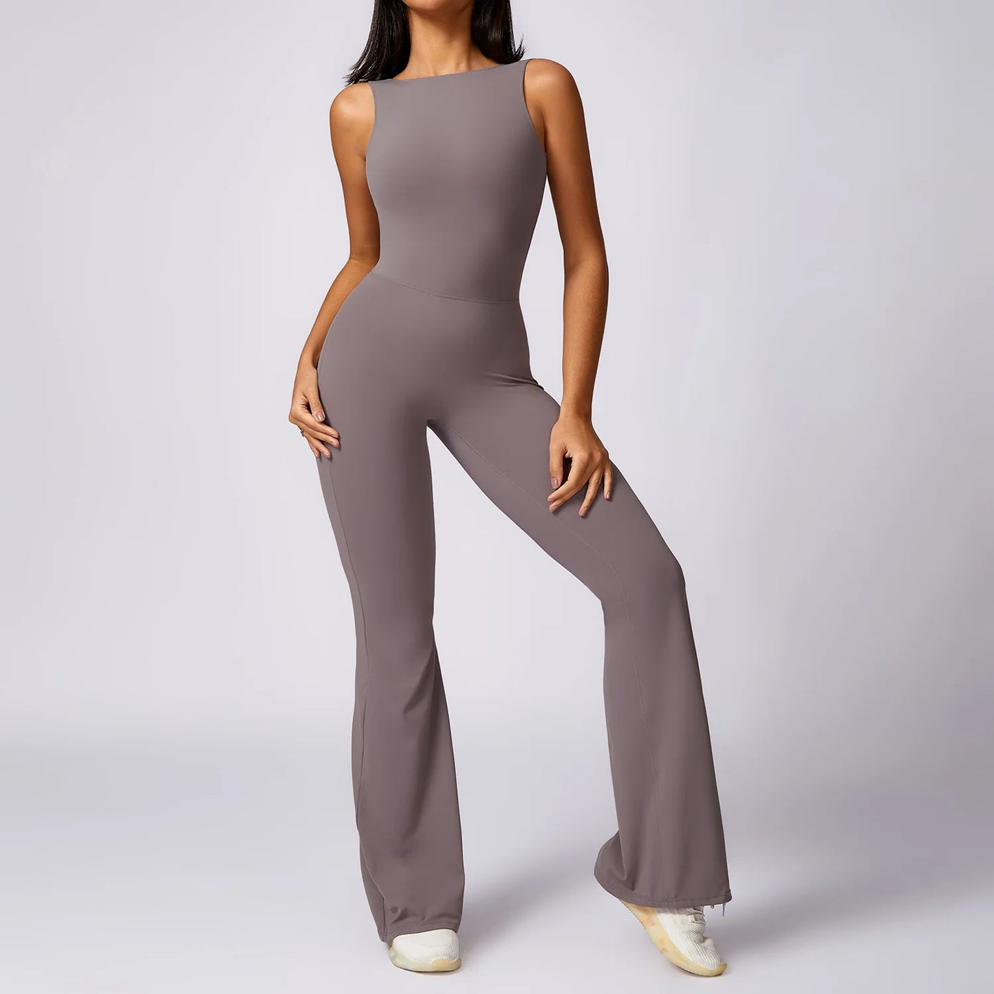 Women’s Scrunch Butt Flare Jumpsuit – Tummy Control Skinny‑Fit Workout Bodysuit for Gym & Casual Wear Assunta