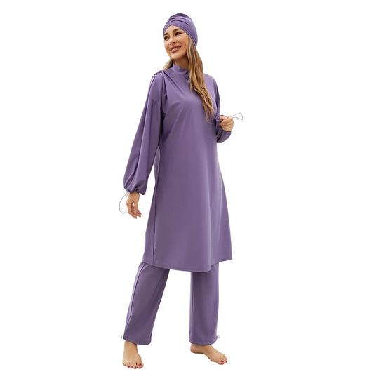 Purple Burkini for Women – Modest 3-Piece Long Sleeve Swimwear | Islamic Sports Swimsuit with Hijab Eshal