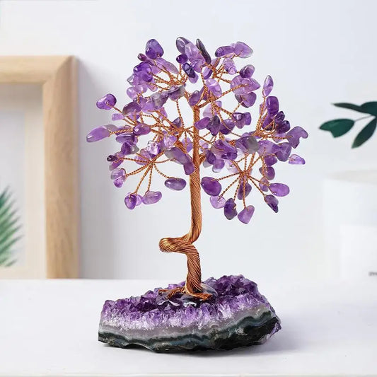 Natural Amethyst Healing Crystal Money Tree – Elegant Crystal Gravel Cash Tree Ornament for Home Décor