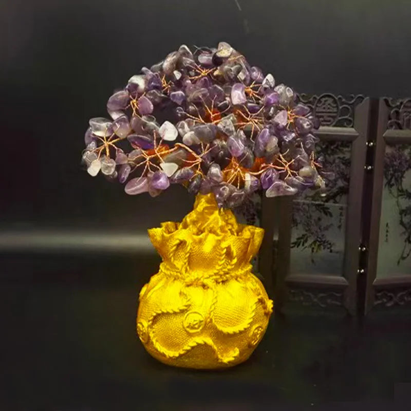 Seven-Chakra Pink Crystal Tree – Natural Healing Stone Ornament for Energy Balance