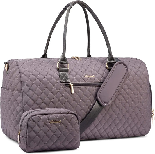 LOVEVOOK 2022 Luxury Quilted Weekender Duffel Bag - Custom Canvas Travel Bag for Men & Women Glazy