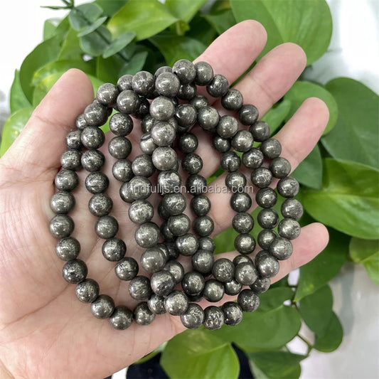 8MM Natural Healing Crystal Stretch Bracelet – Pyrite Beaded Bracelet for Energy, Protection & Perfect Gifts