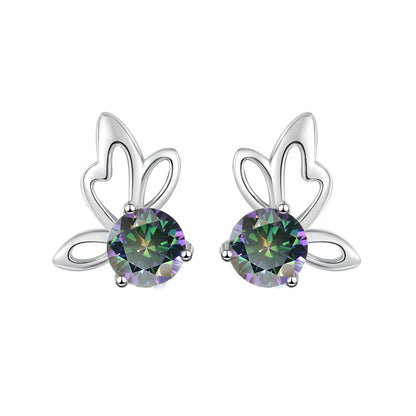 Fine Jewelry | 0.5Ct×2 Round Blue Moissanite Angel Wing Earrings | GRA Certified S925 Sterling Silver Studs for Women Jen